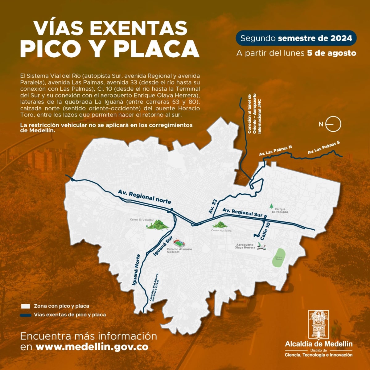 Desde este 5 de agosto rige la rotación del Pico y Placa para el segundo semestre de 2024 en Medellín y el área metropolitana